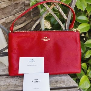 Coach Wristlet - Large size, fits tablet - Red Pebble Leather